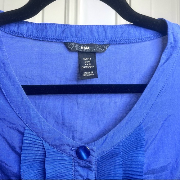 H&M Royal Blue Ruffle Front Work Shirt - Picture 5 of 7
